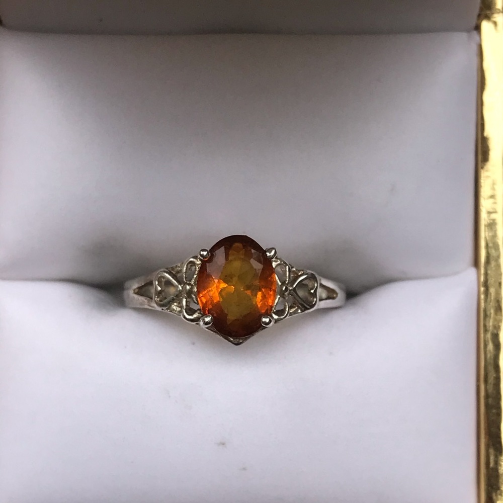 Orange CZ Diamond Sterling Silver Ring